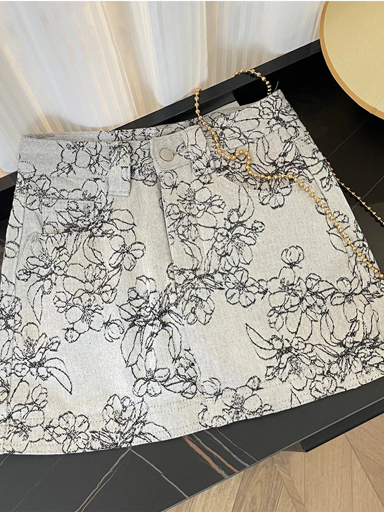 VILZSTUDIOS Chinese Jacquard Embroidered High Waist Skirt