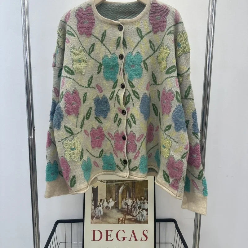 VILZSTUDIOS Cozy Oversized Floral Knit Cardigan