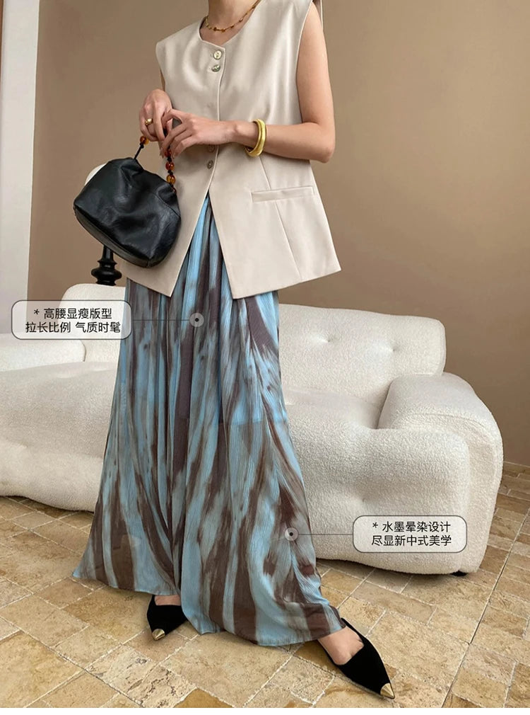 VILZSTUDIOS Chinese Style Ink Wash Maxi Skirt
