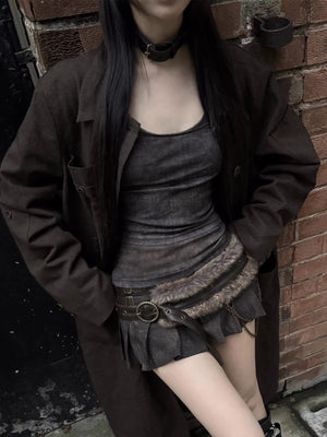 VILZSTUDIOS Luxury Distressed Soft PU Leather Skirt