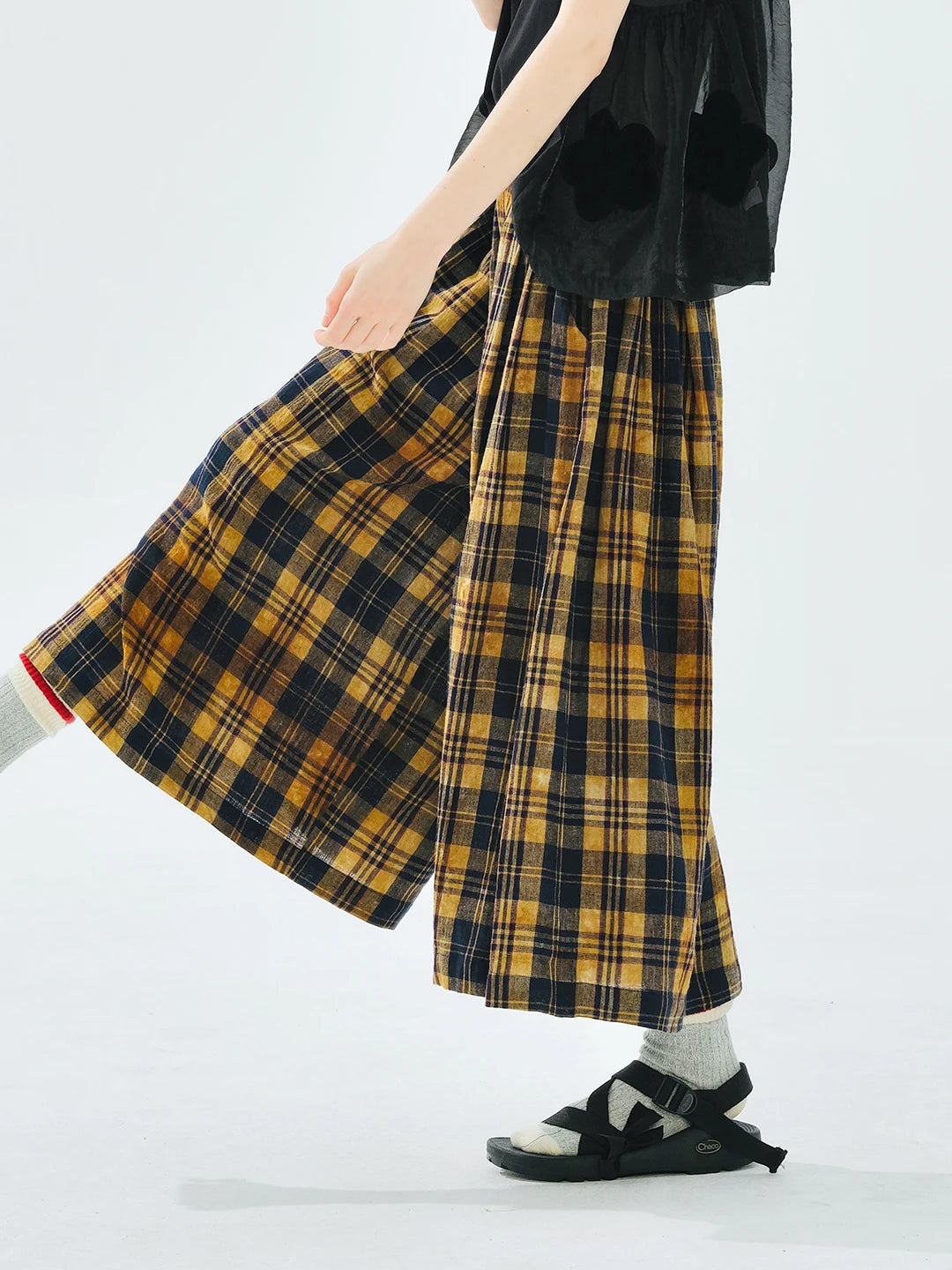 VILZSTUDIOS Yellow Black Checkered Elastic Waist Pants