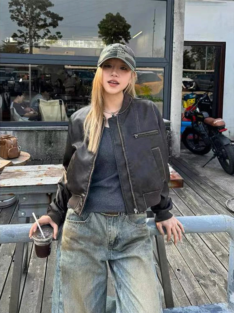 VILZSTUDIOS Vintage Brown PU Leather Jacket