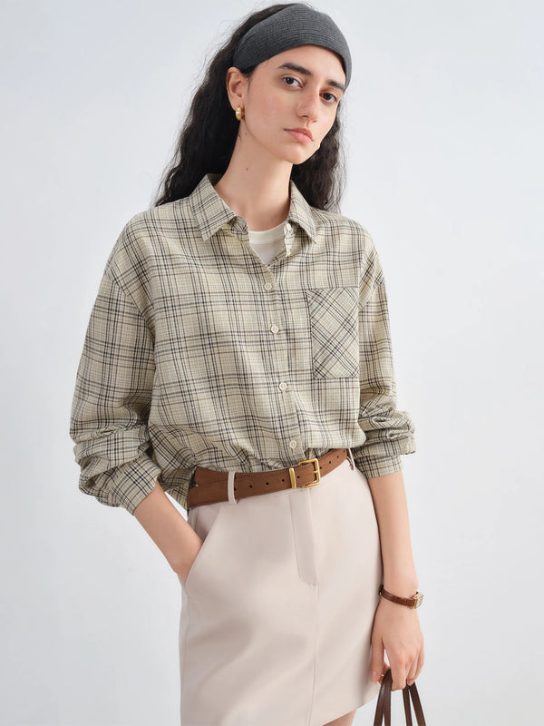 Retro Plaid Lapel Drop Sleeve Shirt
