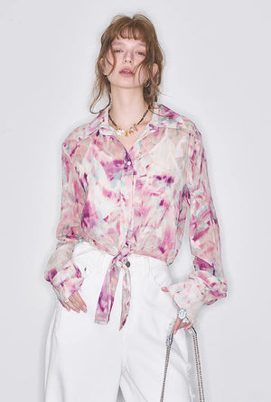 VILZSTUDIOS Retro Floral Chiffon Shirt