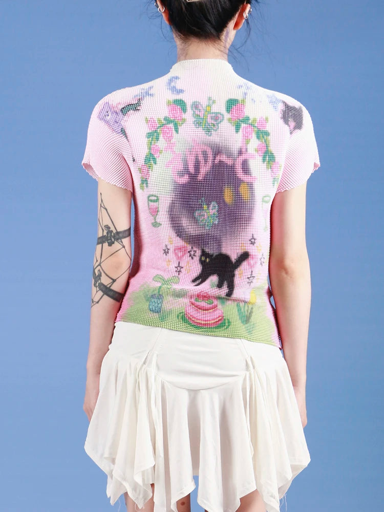 VILZSTUDIOS Graffiti Cat Pink Graphic T-Shirt