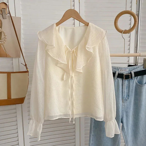 Casual Ruffle Detailed V-Neck Blouse