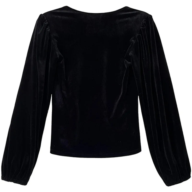 VILZSTUDIOS Black Velvet Square Neck Blouse