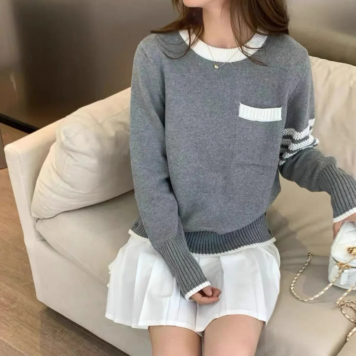 VILZSTUDIOS Casual Striped Knitted Sweater