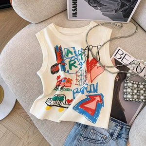 VILZSTUDIOS Hand Painted Y2K Vintage Sleeveless Tank Top