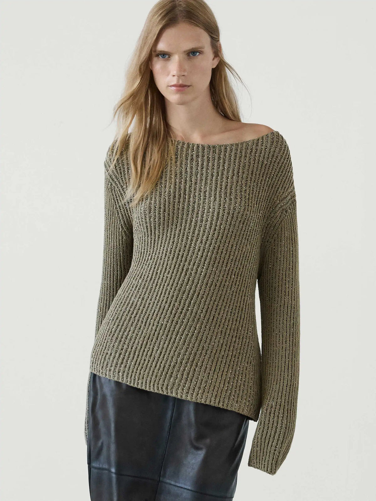 VILZSTUDIOS Green Slouchy Round Neck Sweater