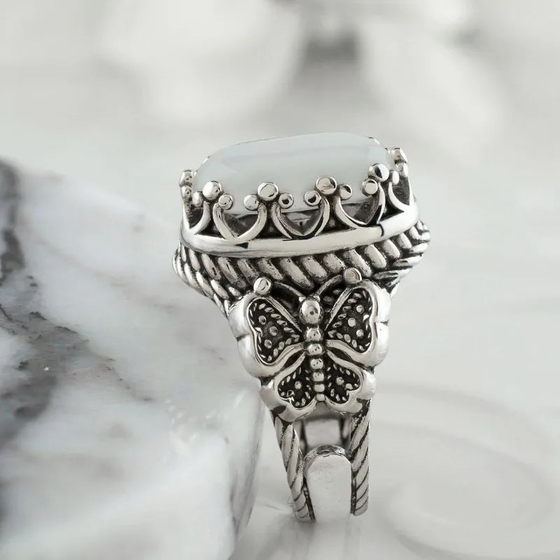 VILZSTUDIOS Butterfly White Stone Silver Ring