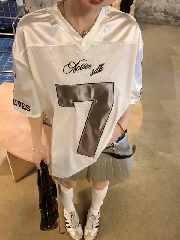 Silvery Oversize Hip Hop Graphic T-Shirt