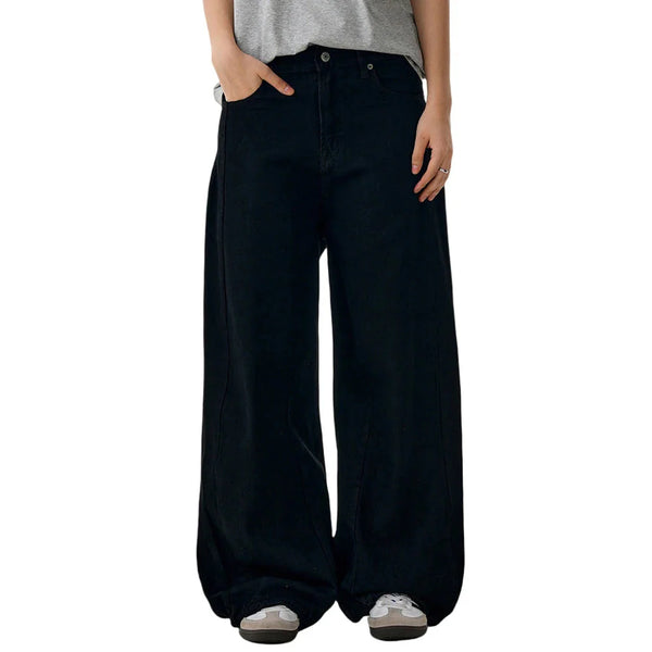Dunkle Retro-Jeans mit weitem Bein