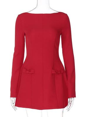 VILZSTUDIOS Elegant Red High Waist Blazer Dress