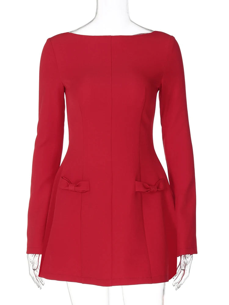 VILZSTUDIOS Elegant Red High Waist Blazer Dress