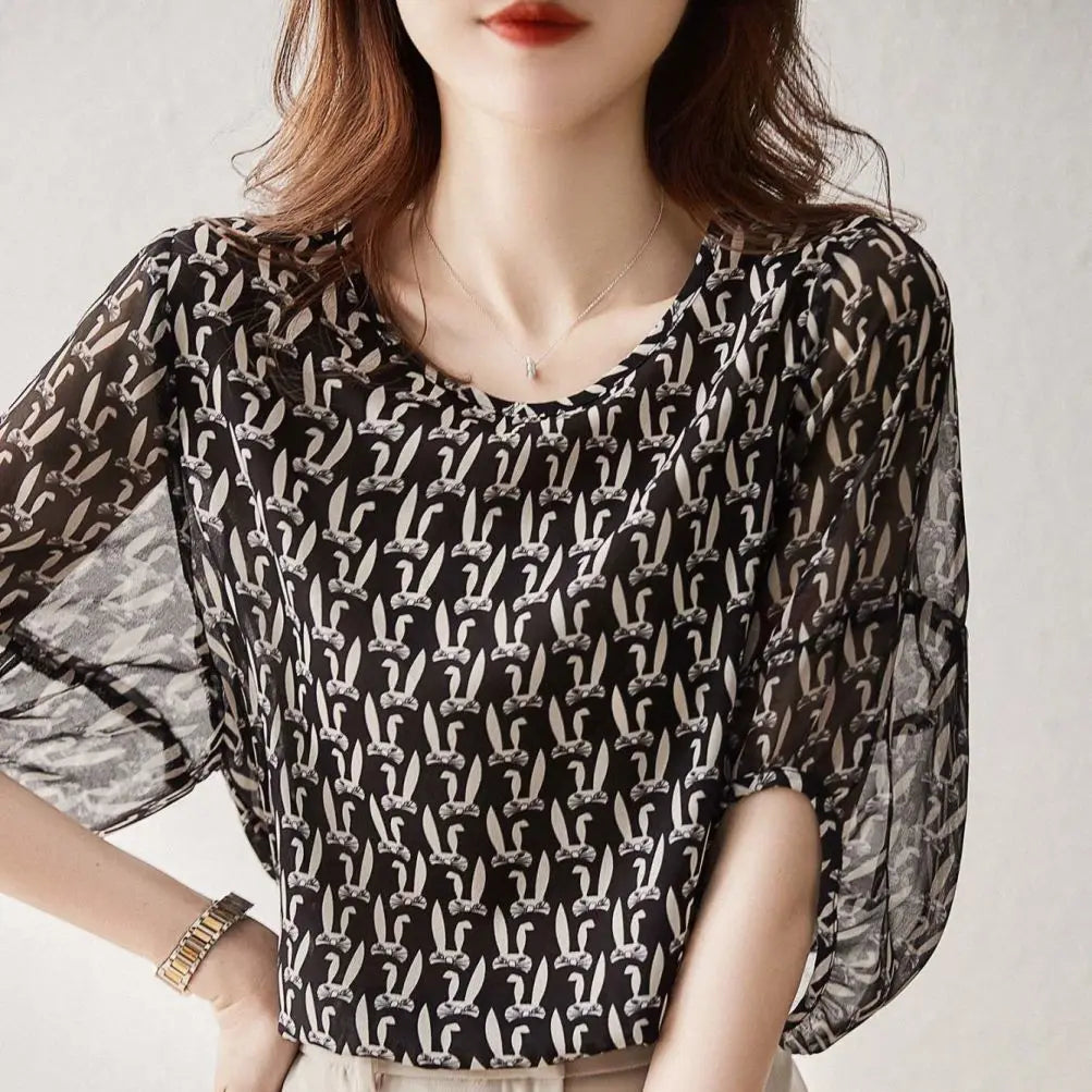 VILZSTUDIOS Versatile Loose Fit Chiffon Summer Blouse
