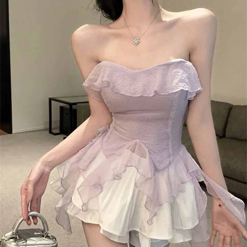 VILZSTUDIOS Chic Ruffle Off-Shoulder Asymmetrical Blouse Shirt