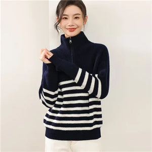 VILZSTUDIOS Warm Wool Striped High Collar Sweater