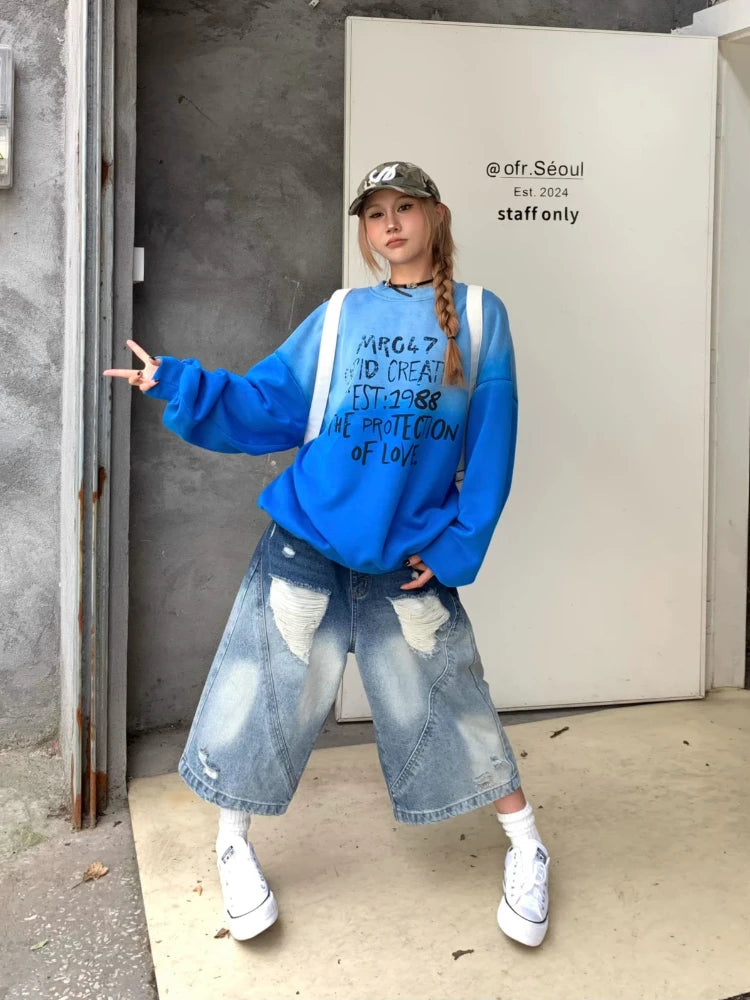 VILZSTUDIOS High Waist Ripped Wide Leg Jorts