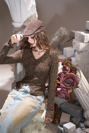 VILZSTUDIOS French V-Neck Lace Top
