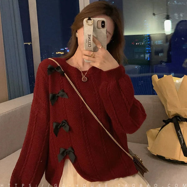 Cozy Oversized Knit Bow Sweater