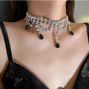 VILZSTUDIOS Black Water Drop Crystal Choker Necklace