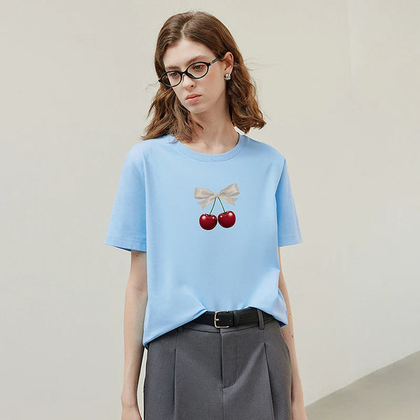 Bowknot Print Cotton T-Shirt