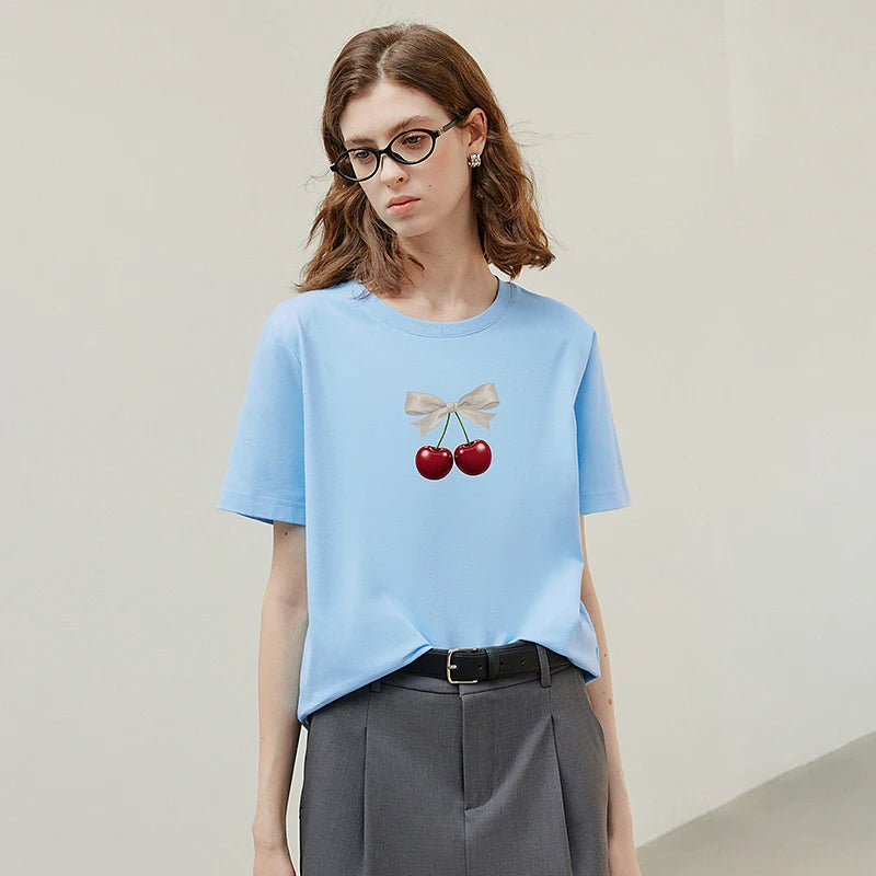 VILZSTUDIOS Bowknot Print Cotton T-Shirt