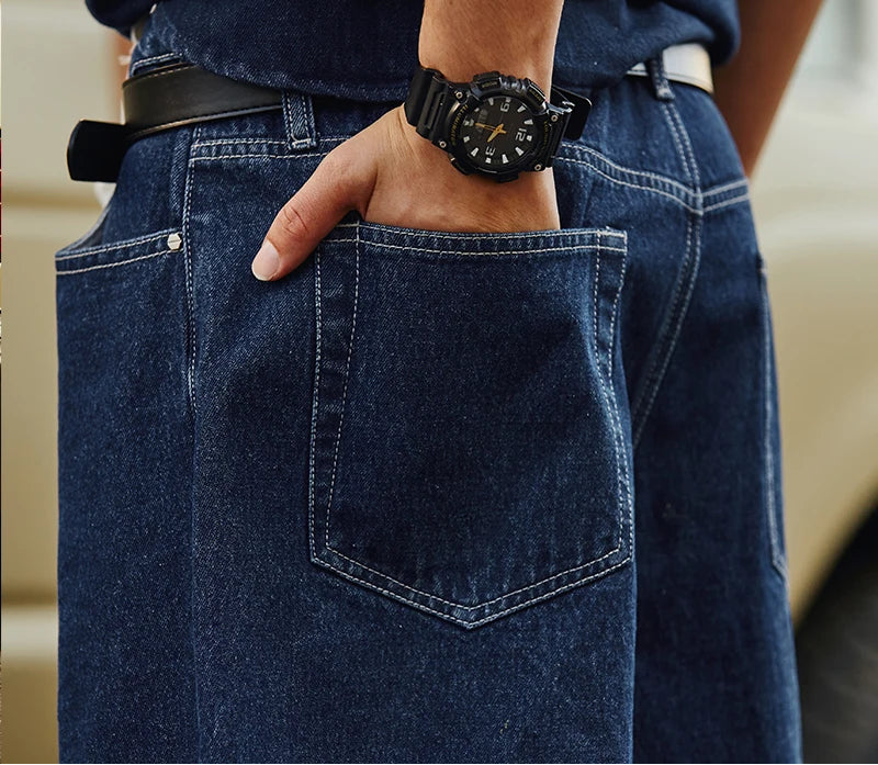 VILZSTUDIOS Loose Straight Washed Denim Capri Shorts