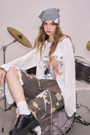 VILZSTUDIOS Cool White Printed Long Sleeve Top