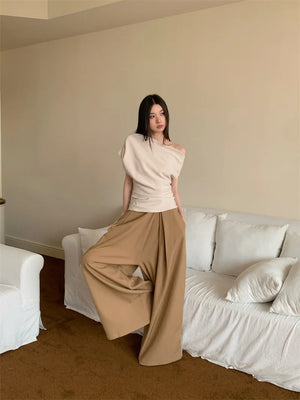 VILZSTUDIOS Stylish Off-Shoulder Solid T-Shirt with Wide Leg Pants