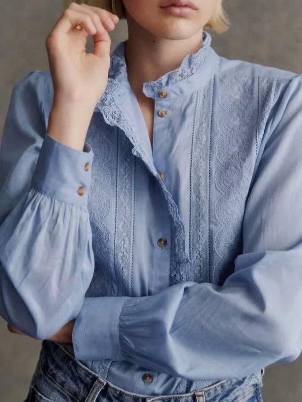 Elegant French Lace Ruffled Blouse