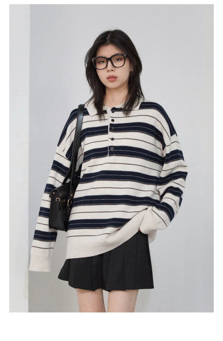 VILZSTUDIOS Casual Striped Knitted Woolen Sweater