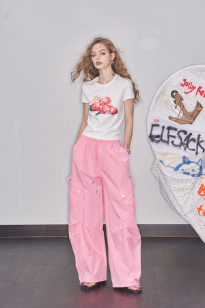 VILZSTUDIOS Pink Casual Wide Leg Pants