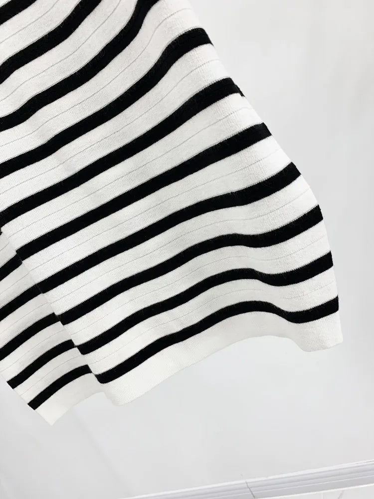 VILZSTUDIOS Striped Knit Badge T-Shirt