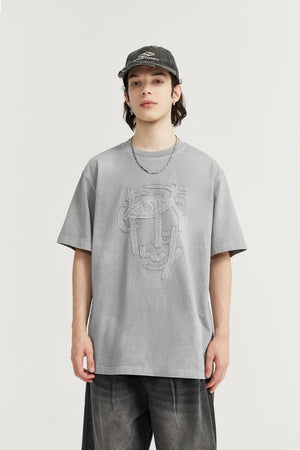 VILZSTUDIOS Acid Washed Patch Embroidery Oversize T-Shirt