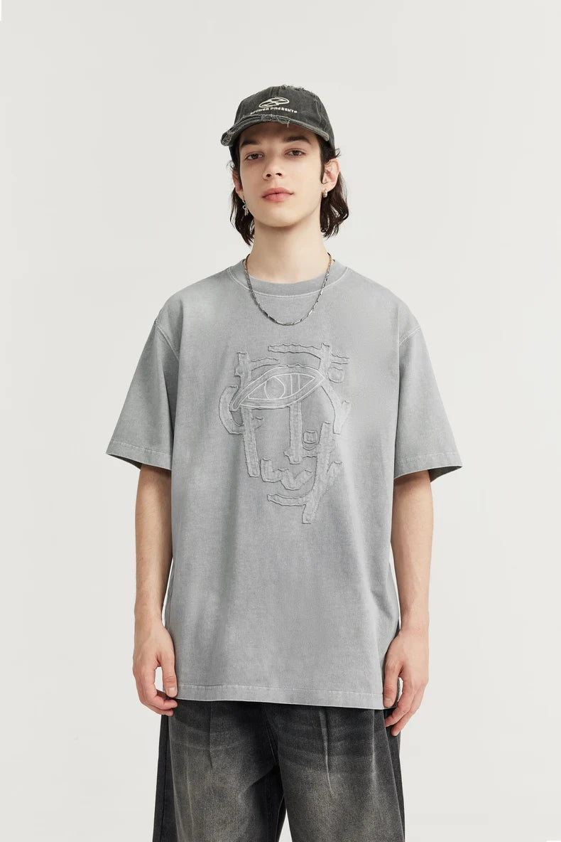 VILZSTUDIOS Acid Washed Patch Embroidery Oversize T-Shirt