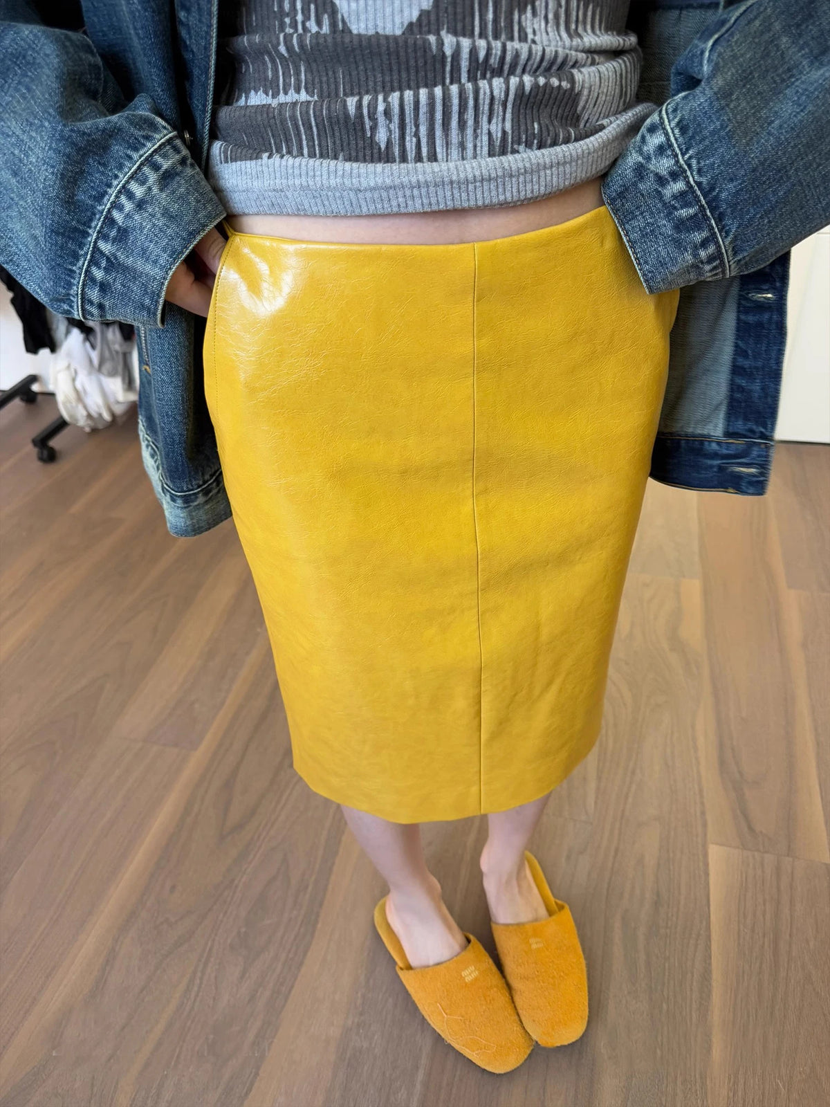 VILZSTUDIOS Shiny Reflective Yellow Patent PU Leather