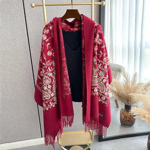 VILZSTUDIOS New Luxury Design Winter Embroidery Cashmere Scarves High Quality Women Thicken Wrap Shawl Ladies Warm Wool Pashmina Scarf