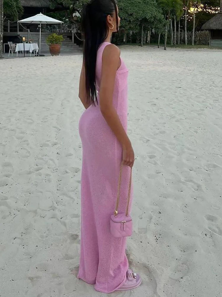 VILZSTUDIOS Pink Ruched Sleeveless Maxi Dress