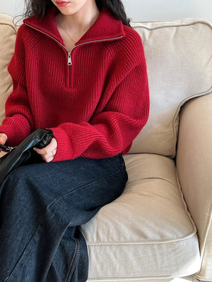 VILZSTUDIOS Turtleneck Semi-Zipper Knitwear Sweater