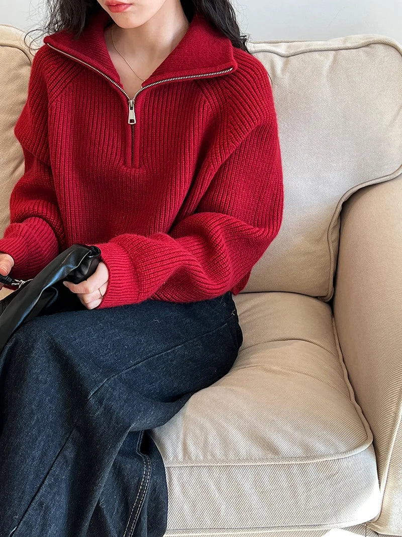 VILZSTUDIOS Turtleneck Semi-Zipper Knitwear Sweater