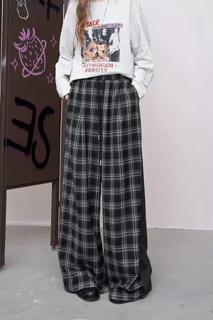 VILZSTUDIOS Streetwear Plaid Wide Leg Lounge Pants