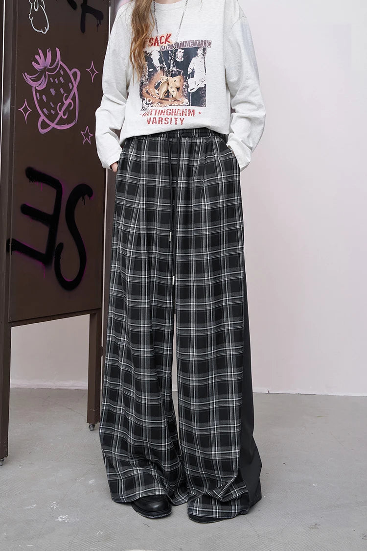 VILZSTUDIOS Streetwear Plaid Wide Leg Lounge Pants