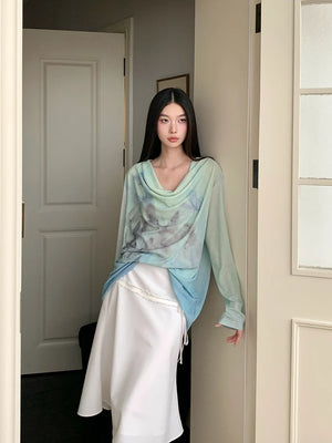 VILZSTUDIOS Gradient Oversize Graphic Long Sleeve Top