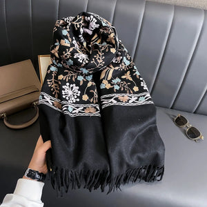 VILZSTUDIOS New Winter Warm Cashmere Scarf for Women Embroidery Pashmina Blanket Thick Shawl Wrap Neckerchief Fashion Bufanda Echarpe Poncho