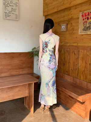 VILZSTUDIOS Elegant Vintage Floral Mesh Sleeveless Dress