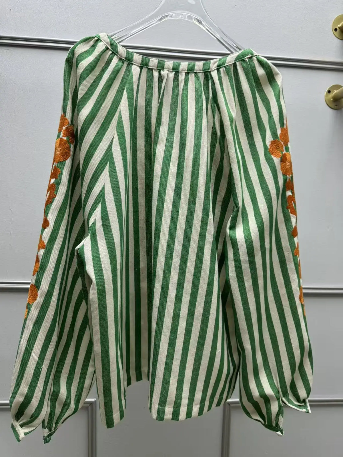 VILZSTUDIOS Striped Embroidered Blouse