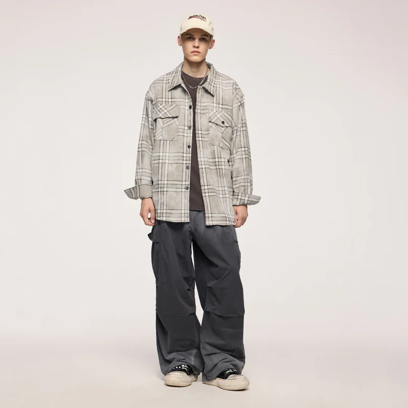 VILZSTUDIOS Plaid Distressed Oversize Long Sleeve Shirt