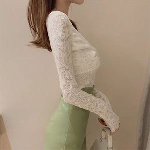 VILZSTUDIOS Lace Hollow Out Long Sleeve Top